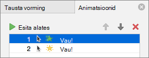 Set animation options in the properties pane