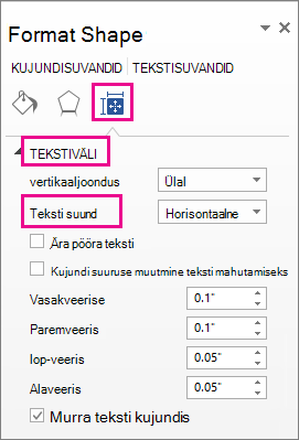 Kuvatõmmis teksti suunast paanil Kujundi vormindamine