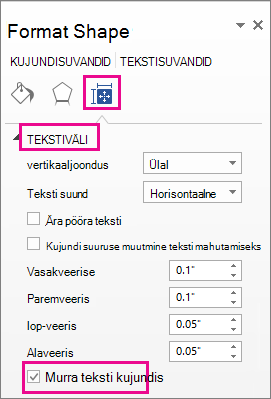 Screenshot showing the wrap text in shape checkbox