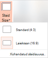 Nupp Slaidi suurus jaotises Kohandamine