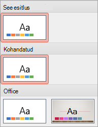 Kuvab uue kujunduse jaotises „Kohandatud“