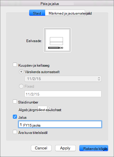 Footer check box on the Slide tab in the Header & Footer box