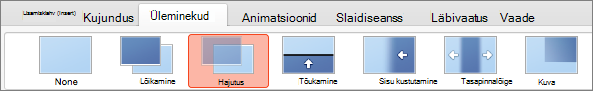 Menüü Üleminekud suvandid