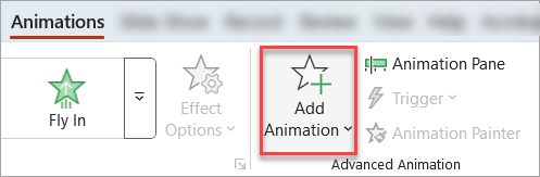Menüü Animatsioonid nupp Lisa animatsioon.