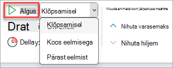 Ripploendi Start selektor jaotises Animatsiooni ajastus.