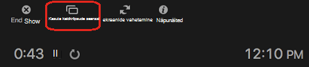 Esinejavaate väljalülitamiseks esitluse ajal valige akna Esinejavaade ülaservas Kasuta slaidiseanssi.