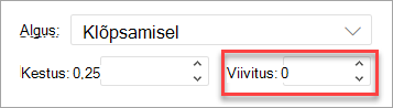 Väli Viivitus PowerPointi veebirakendus animatsiooni rakendamisel.