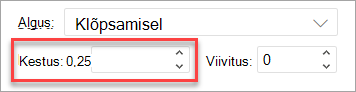 Väli Kestus PowerPointi veebirakendus animatsiooni rakendamisel.