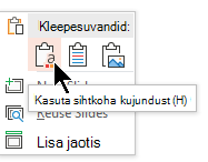 Valige jaotises Kleepesuvandid esimene suvand Kasuta sihtkoha kujundust