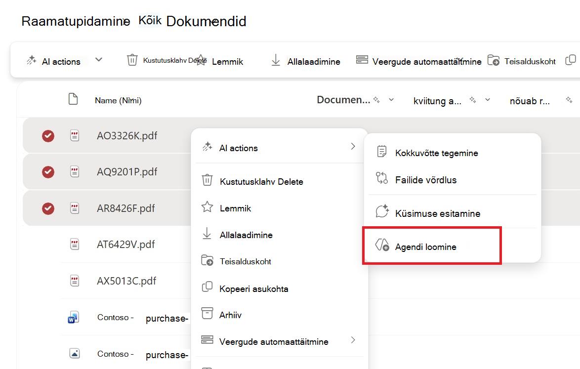 Screenshot showing button to create agent from file or folder selection context menu
