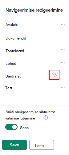 Jaotises Navigeerimise redigeerimine kinnitatakse teie sihitud lingid.