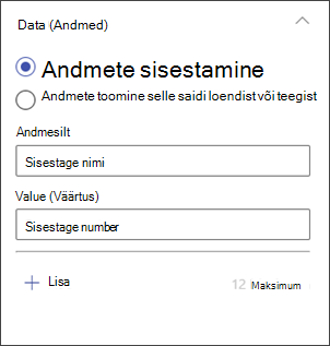 Screenshot of the column chart editing panel to enter data