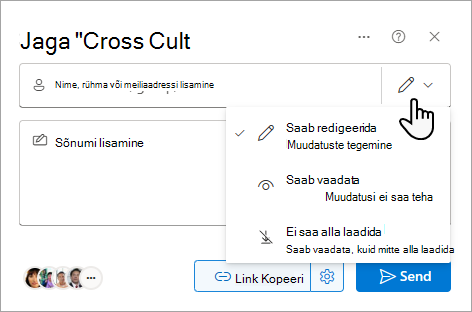 Dialoogiboks Ühiskasutus, kus on kuvatud ühisfaili suvandid.