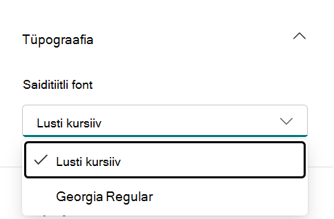 Site header Typography section in Change the look with font package list for header text