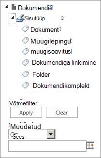 Saate vasakpoolsel paanil häälestada puu juhtelemendi metaandmete navigeerimise