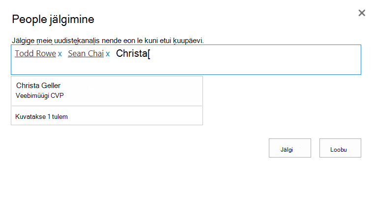 Väljal Jälgitavad isikud jälgitavate isikute otsing