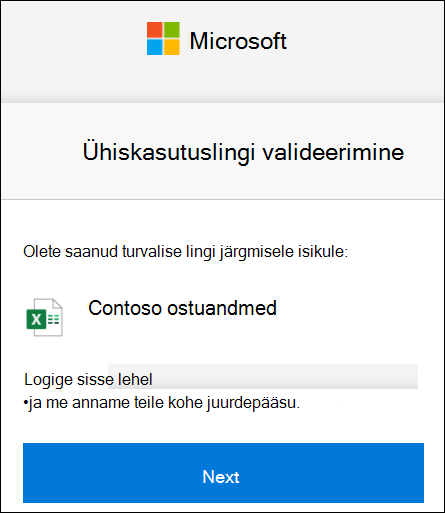 OneDrive'i välise ühiskasutuslingi kontrollimine sisselogimiseks.
