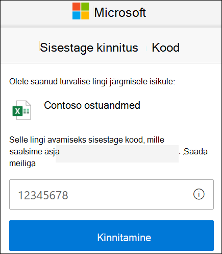 OneDrive'i välise ühiskasutuse kinnitamise koodiaken