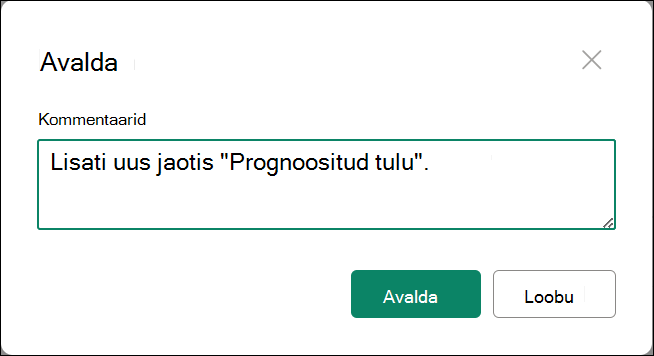 Kommentaaridega põhiversiooni avaldamise kuvatõmmis