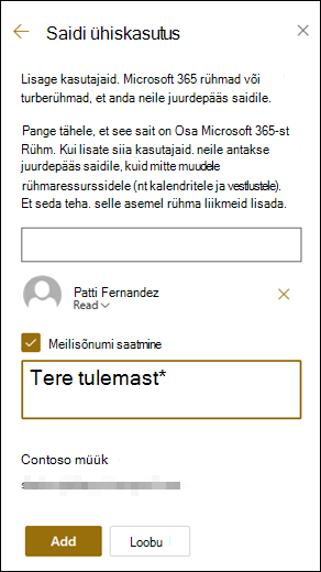 Saidi ühiskasutusse andmise paneeli eelvaade.