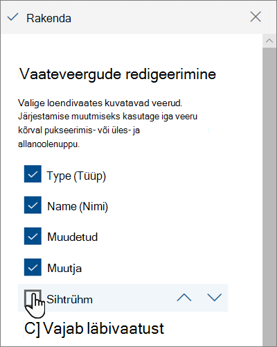 Paan Vaate veergude redigeerimine tänapäevases SharePoint Online'is