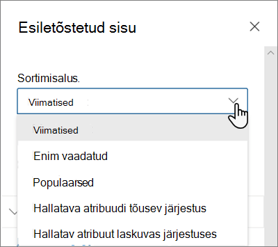 Esiletõstetud sisu veebiosa sortimisalussuvandid tänapäevases SharePointi kasutuskeskkonnas