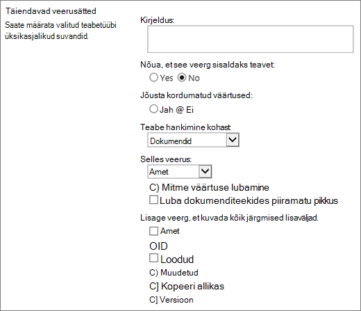 Veerutüübi „Otsing“ valiku dialoogiboks