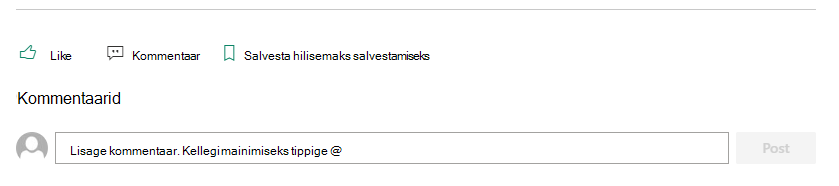SharePointi lehe jaotis Kommentaarid võimaldab lugejatel autorile tagasisidet anda.