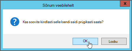 Loendi kustutamise kinnituse dialoogiboks, kus on esile tõstetud nupp OK