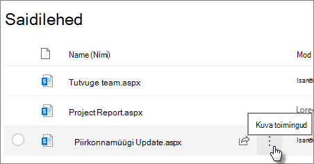 Pages library with ellipses next to selected file.
