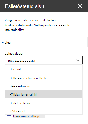 Esiletõstetud sisu veebiosa tööriistapaan
