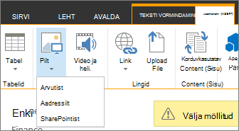 Nupp Lisa pilt ja selle all allikasuvandite menüü.