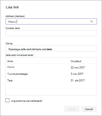 Dialoogiboks Lingi lisamine