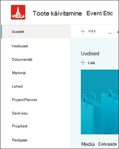 SharePointi meeskonnatöö saidi vasakpoolne menüü