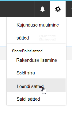 Menüü Sätted, kus on esile tõstetud Loendi sätted