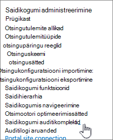 Saidisätete dialoogiboksis on valitud saidikogumi auditisätted.
