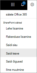 Menüü Sätted, kus on valitud saiditeave
