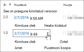 Versioonide dialoogiboksi ripploend