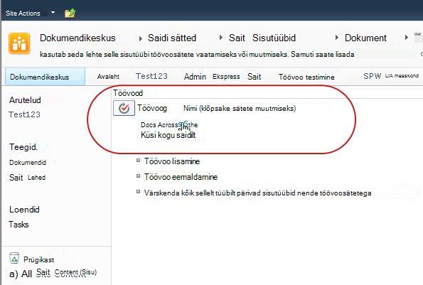 Töövoosätete muutmise link
