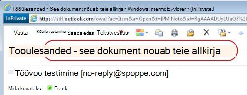 Tööülesande teatis koos tähistava tekstiga