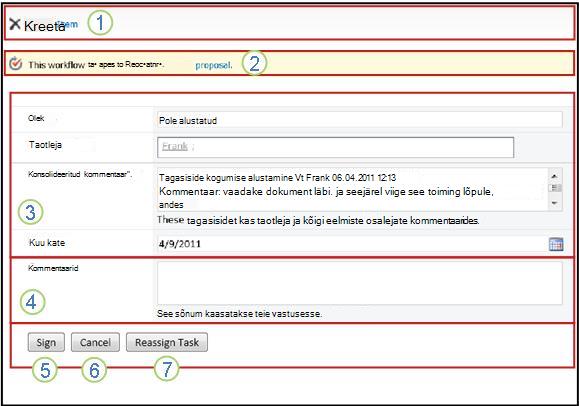 Tööülesandevorm, kus on kuvatud suvandid