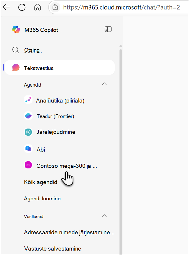 Kasutatud agent kuvatakse vasakul rööbal