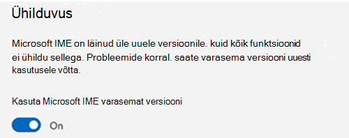 Microsoft IME ühilduvusjaotise kuvatõmmis