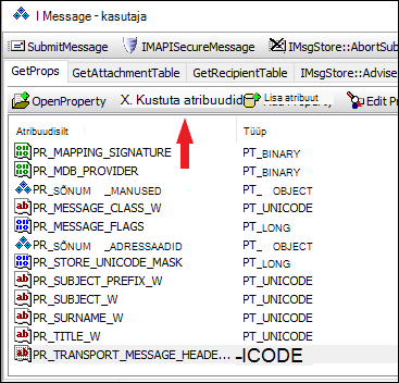 Kustutage OutlookSpy abil atribuut PR_TRANSPORT_MESSAGE_HEADERS.