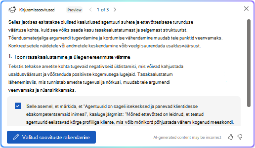 Valitud soovituste rakendamissuvand Coplotis Word