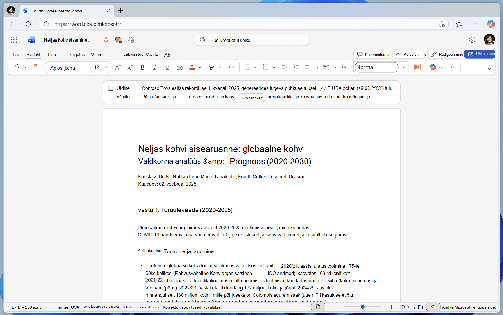 Kokkuvõte dokumendi ülaosas