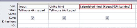 Päringus arvutatud välja loomine avaldise abil