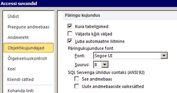 Kuvatakse päringukujunduse sätted