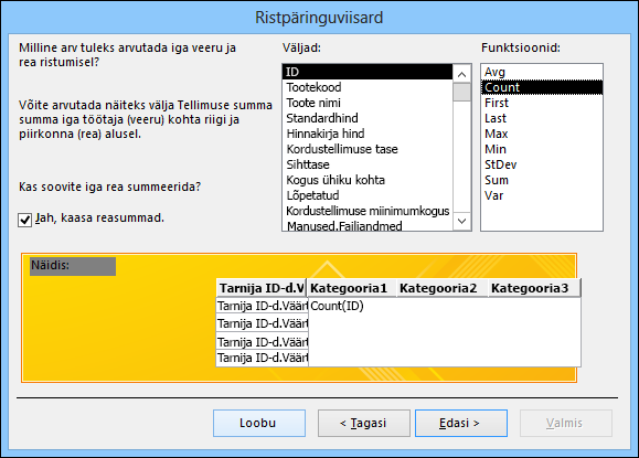 Ristpäringuviisardil arvutamiseks valige väli või funktsioon.