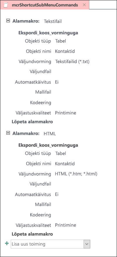 Kahe alammakroga Accessi makro kuvatõmmis